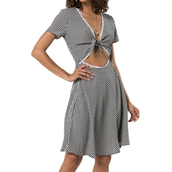 Solid & Striped Gingham Daisy Cut-out Dress Size L, New, Black/White - Picture 15 of 16